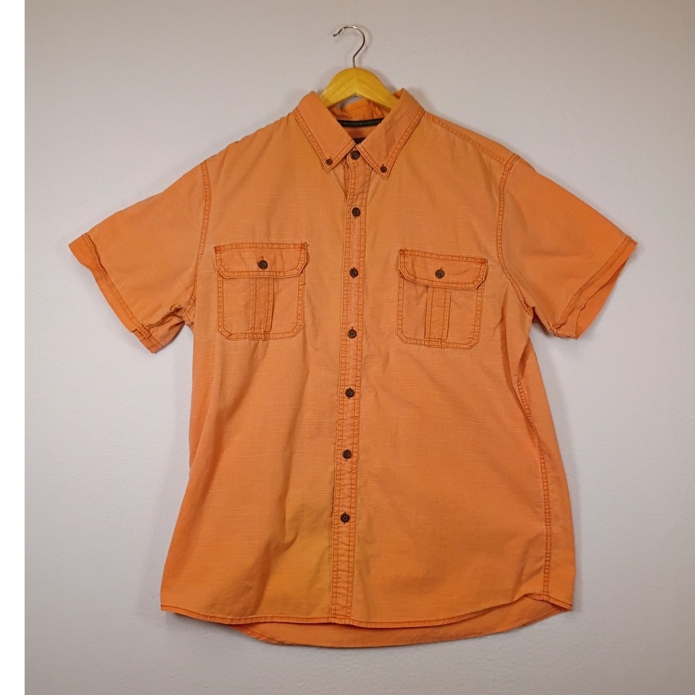 Coastal Summer G.H. Bass & Co Mens Large Orange Slub Short Sleeve Button Down